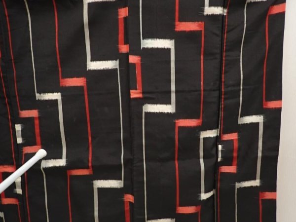 Photo7: 6515T13z740 Vintage Japanese Kimono Silk MEISEN KOMON  Black (7)