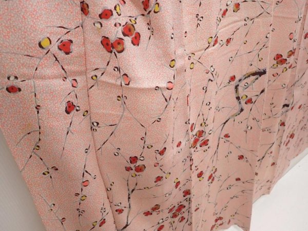 Photo3: 6515T14z700 Vintage Japanese Kimono Silk KOMON Plum blossom Pink (3)
