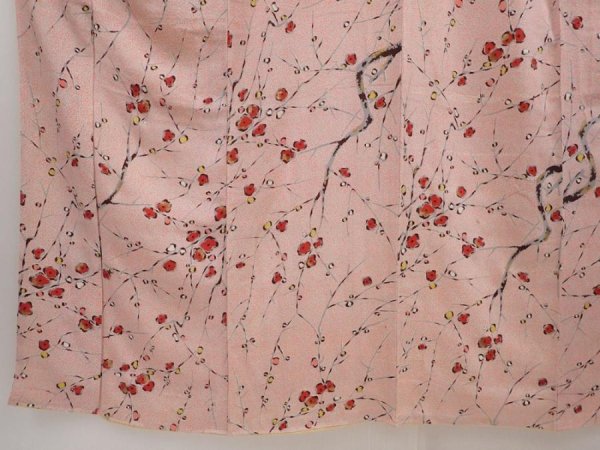 Photo4: 6515T14z700 Vintage Japanese Kimono Silk KOMON Plum blossom Pink (4)