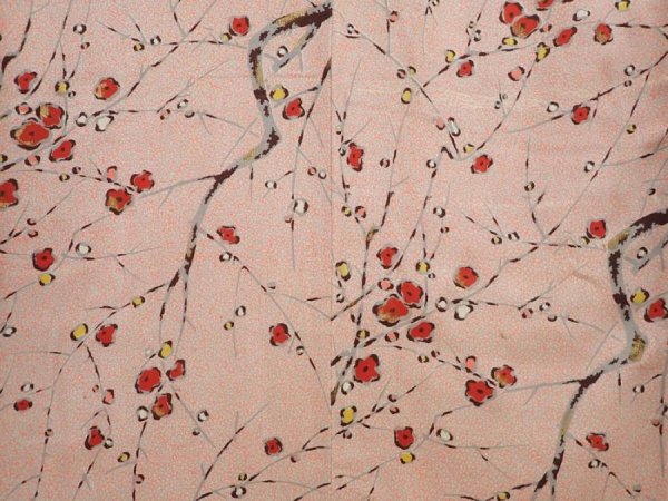 Photo5: 6515T14z700 Vintage Japanese Kimono Silk KOMON Plum blossom Pink (5)