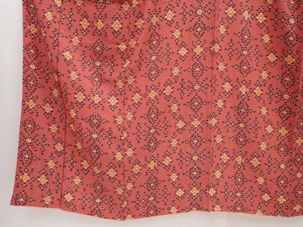 Photo4: 6515T15z700 Antique Japanese Kimono Silk KOMON  Red-Brown (4)
