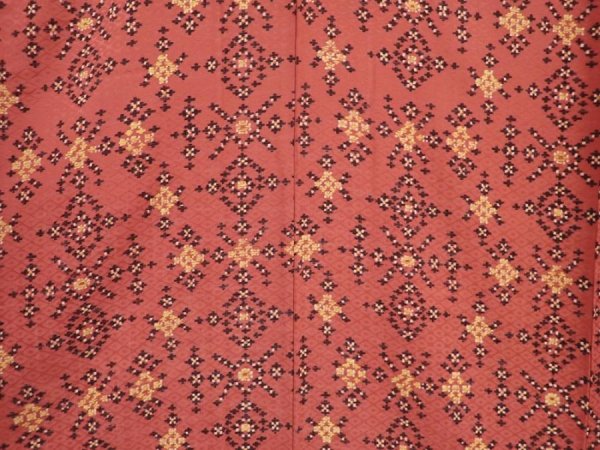 Photo5: 6515T15z700 Antique Japanese Kimono Silk KOMON  Red-Brown (5)