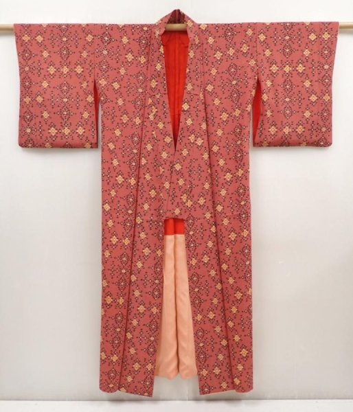 Photo8: 6515T15z700 Antique Japanese Kimono Silk KOMON  Red-Brown (8)