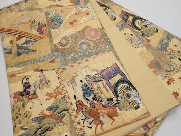 Photo1: 6518i02z940  Japanese Kimono Silk FUKURO OBI Heian noble Gold 171.7x12.2 (1)
