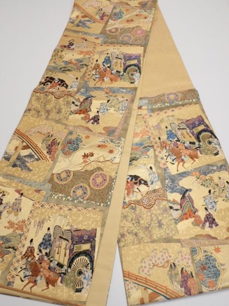 Photo5: 6518i02z940  Japanese Kimono Silk FUKURO OBI Heian noble Gold 171.7x12.2 (5)