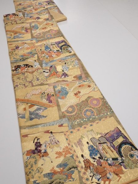 Photo6: 6518i02z940  Japanese Kimono Silk FUKURO OBI Heian noble Gold 171.7x12.2 (6)
