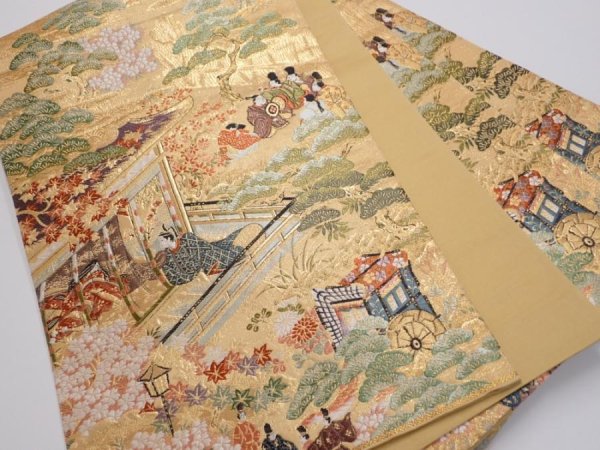 Photo1: 6518i03z1020  Japanese Kimono Silk FUKURO OBI Heian noble Gold 168.5x12.0 (1)
