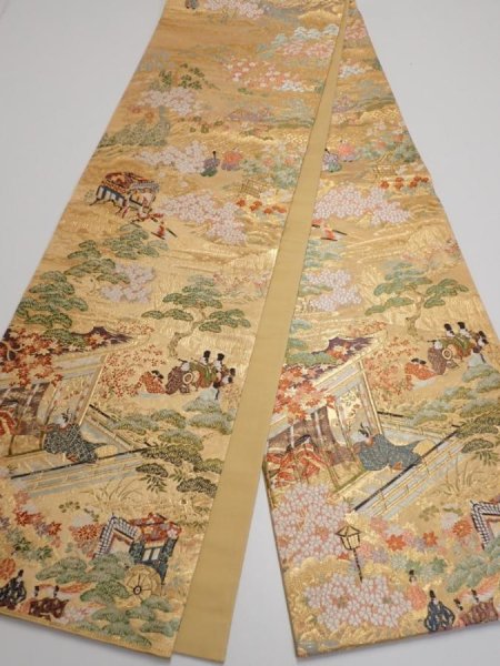 Photo5: 6518i03z1020  Japanese Kimono Silk FUKURO OBI Heian noble Gold 168.5x12.0 (5)