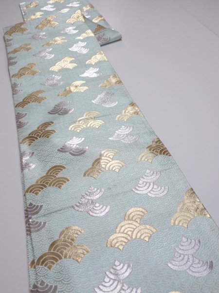Photo7: 6518i05z1080  Japanese Kimono Silk FUKURO OBI Seigaiha Light blue 160.6x11.8 (7)