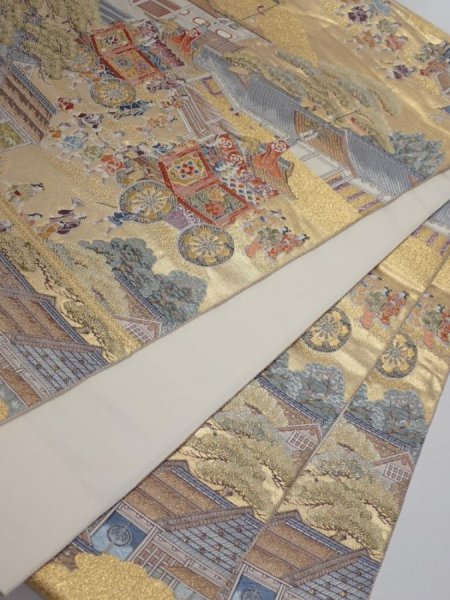 Photo3: 6518i06z1120  Japanese Kimono Silk FUKURO OBI Gion matsuri Gold 168.5x12.2 (3)