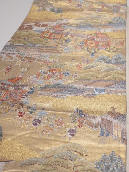 Photo4: 6518i06z1120  Japanese Kimono Silk FUKURO OBI Gion matsuri Gold 168.5x12.2 (4)
