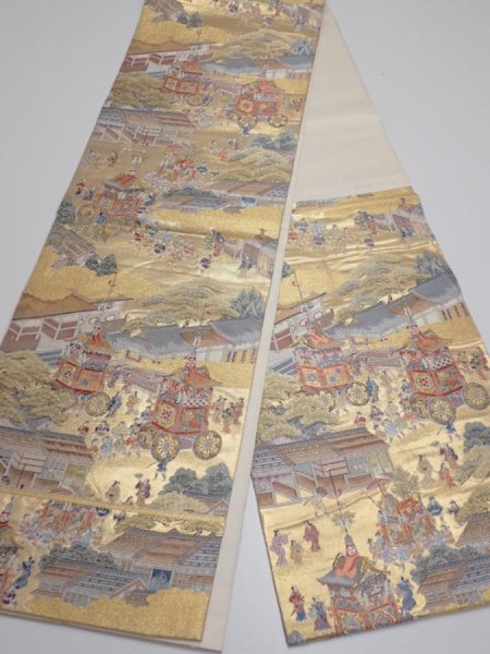 Photo5: 6518i06z1120  Japanese Kimono Silk FUKURO OBI Gion matsuri Gold 168.5x12.2 (5)