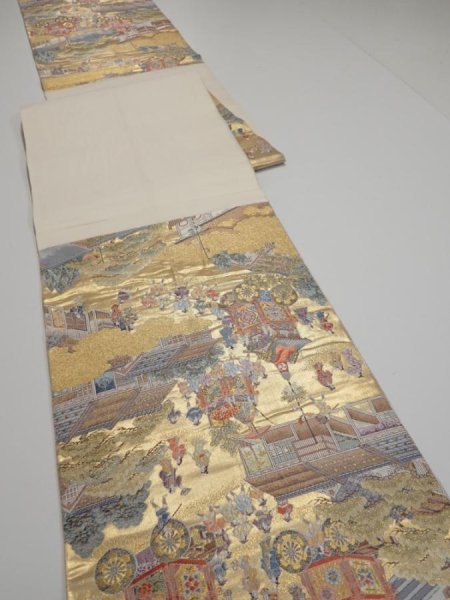 Photo7: 6518i06z1120  Japanese Kimono Silk FUKURO OBI Gion matsuri Gold 168.5x12.2 (7)