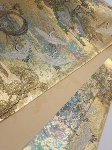 Photo3: 6518i07z780  Japanese Kimono Silk Zentsu FUKURO OBI Ukiyoe Gold 176.4x12.2 (3)
