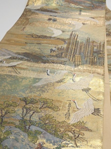 Photo4: 6518i07z780  Japanese Kimono Silk Zentsu FUKURO OBI Ukiyoe Gold 176.4x12.2 (4)
