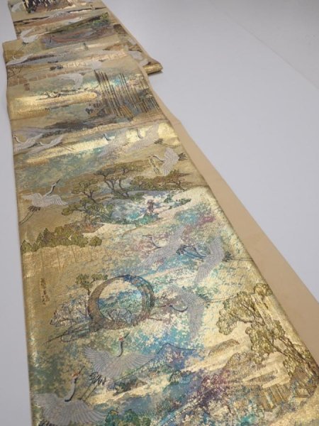 Photo6: 6518i07z780  Japanese Kimono Silk Zentsu FUKURO OBI Ukiyoe Gold 176.4x12.2 (6)