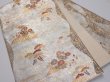 Photo1: 6518i08z600  Japanese Kimono Silk FUKURO OBI Flower Silver 171.7x12.2 (1)