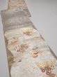 Photo7: 6518i08z600  Japanese Kimono Silk FUKURO OBI Flower Silver 171.7x12.2 (7)