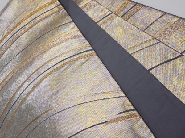 Photo3: 6518i09z820  Japanese Kimono Silk FUKURO OBI  Silver 171.7x12.2 (3)