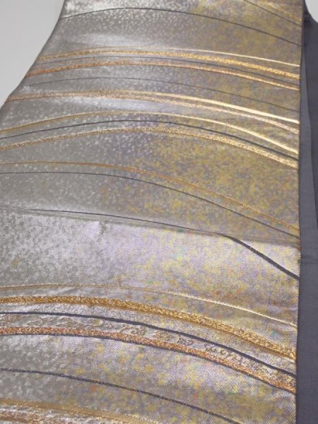 Photo4: 6518i09z820  Japanese Kimono Silk FUKURO OBI  Silver 171.7x12.2 (4)