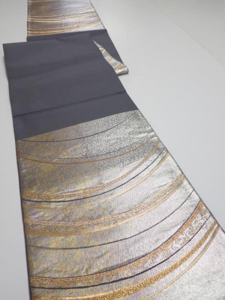 Photo5: 6518i09z820  Japanese Kimono Silk FUKURO OBI  Silver 171.7x12.2 (5)