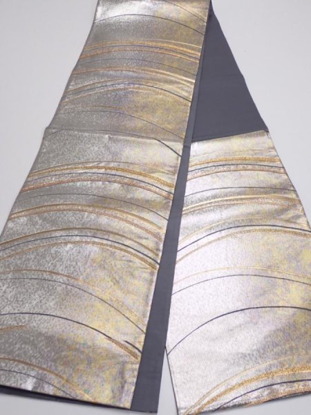 Photo6: 6518i09z820  Japanese Kimono Silk FUKURO OBI  Silver 171.7x12.2 (6)