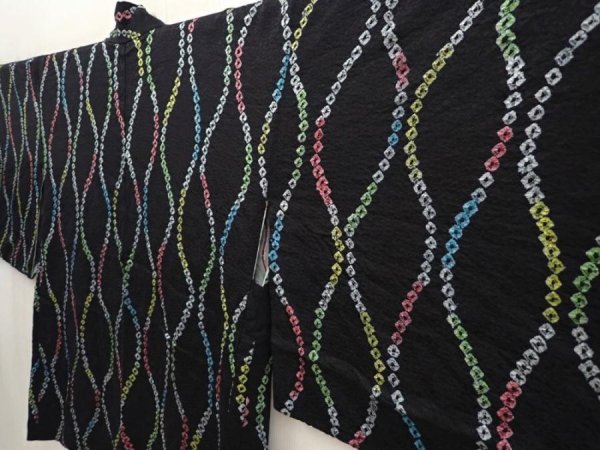 Photo2: 6518T01z600 Vintage Japanese Kimono Silk HAORI Tatewaku Black (2)