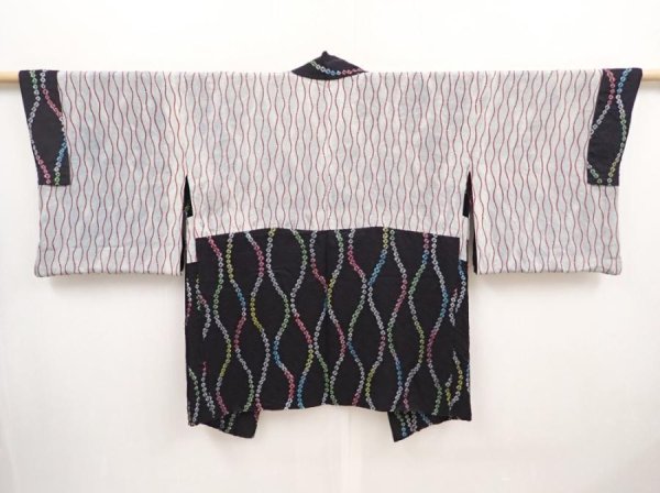Photo6: 6518T01z600 Vintage Japanese Kimono Silk HAORI Tatewaku Black (6)