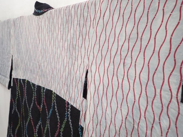 Photo7: 6518T01z600 Vintage Japanese Kimono Silk HAORI Tatewaku Black (7)