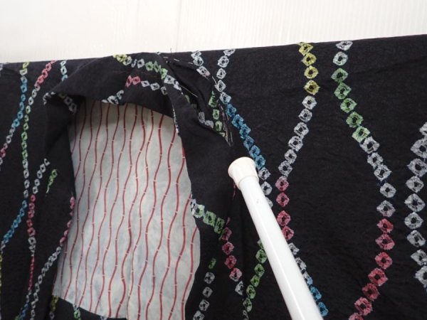 Photo8: 6518T01z600 Vintage Japanese Kimono Silk HAORI Tatewaku Black (8)