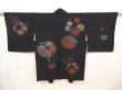 Photo1: 6518T02z540 Vintage Japanese Kimono Silk HAORI Chrysanthemum Black (1)