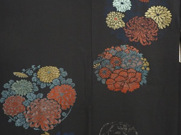 Photo3: 6518T02z540 Vintage Japanese Kimono Silk HAORI Chrysanthemum Black (3)