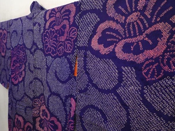Photo2: 6518T03z370 Antique Japanese Kimono Silk SHIBORI HAORI Camellia 	Dark lavender (2)
