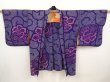 Photo5: 6518T03z370 Antique Japanese Kimono Silk SHIBORI HAORI Camellia 	Dark lavender (5)