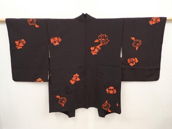 Photo1: 6518T04z630 Vintage Japanese Kimono Silk HAORI Flower Lamp black (1)