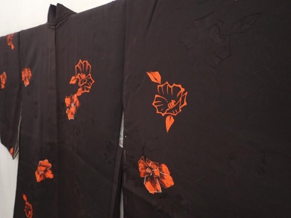 Photo2: 6518T04z630 Vintage Japanese Kimono Silk HAORI Flower Lamp black (2)