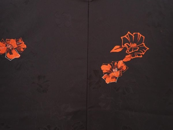 Photo3: 6518T04z630 Vintage Japanese Kimono Silk HAORI Flower Lamp black (3)