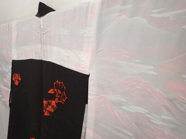 Photo7: 6518T04z630 Vintage Japanese Kimono Silk HAORI Flower Lamp black (7)