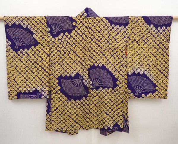 Photo1: 6518T05z410 Antique Japanese Kimono Silk SHIBORI HAORI Dark lavender (1)