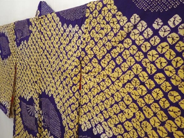 Photo2: 6518T05z410 Antique Japanese Kimono Silk SHIBORI HAORI Dark lavender (2)