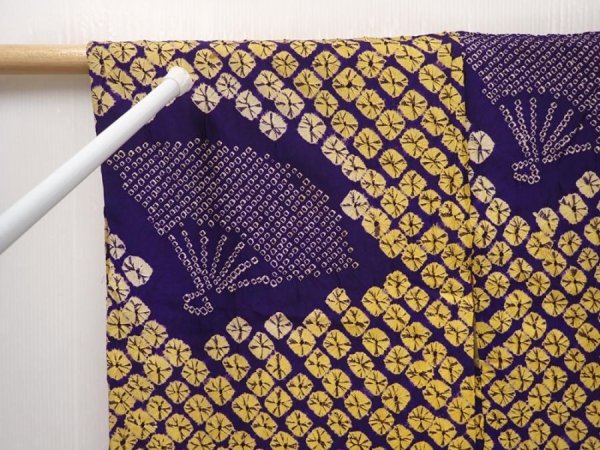 Photo5: 6518T05z410 Antique Japanese Kimono Silk SHIBORI HAORI Dark lavender (5)