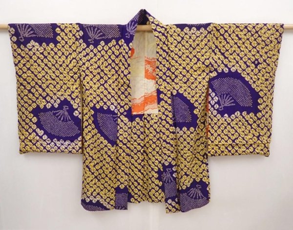 Photo6: 6518T05z410 Antique Japanese Kimono Silk SHIBORI HAORI Dark lavender (6)
