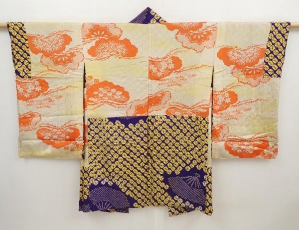 Photo7: 6518T05z410 Antique Japanese Kimono Silk SHIBORI HAORI Dark lavender (7)