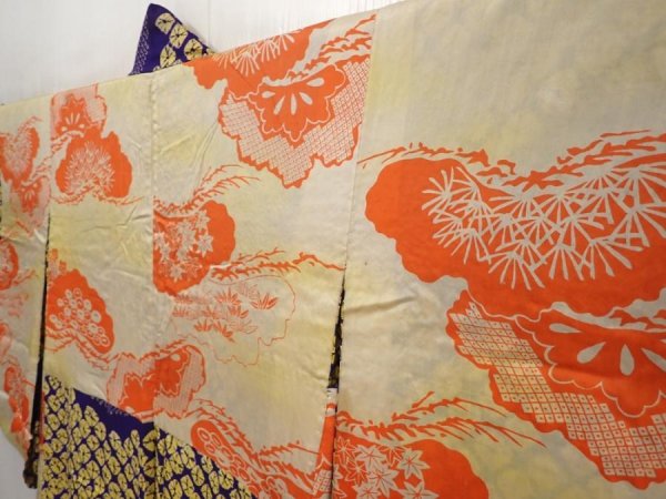 Photo8: 6518T05z410 Antique Japanese Kimono Silk SHIBORI HAORI Dark lavender (8)
