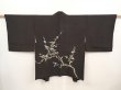 Photo1: 6518T06z620 Vintage Japanese Kimono Silk HAORI Plum blossom Black (1)