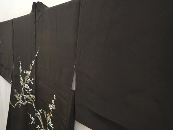 Photo2: 6518T06z620 Vintage Japanese Kimono Silk HAORI Plum blossom Black (2)