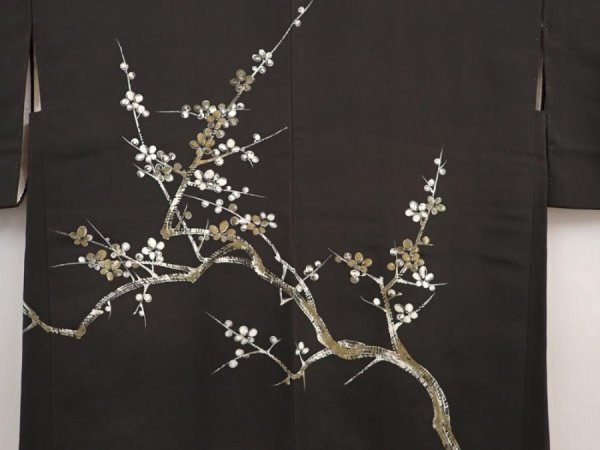 Photo3: 6518T06z620 Vintage Japanese Kimono Silk HAORI Plum blossom Black (3)