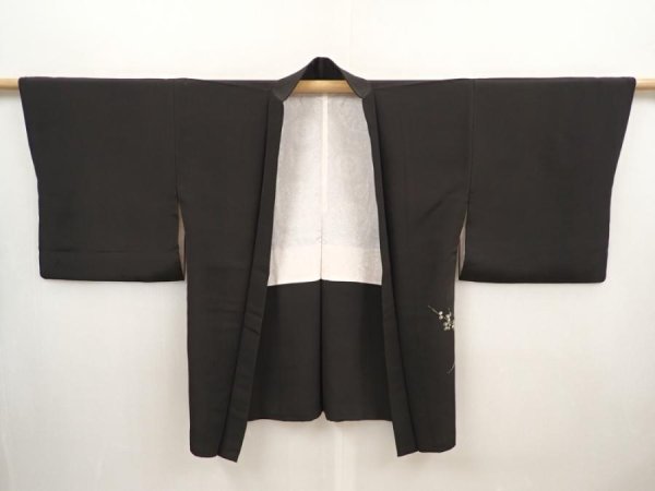 Photo5: 6518T06z620 Vintage Japanese Kimono Silk HAORI Plum blossom Black (5)
