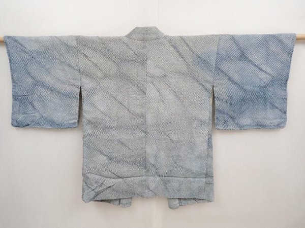 Photo1: 6518T07z560 Vintage Japanese Kimono Silk SHIBORI HAORI  Dull sea blue (1)