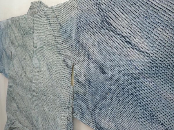 Photo2: 6518T07z560 Vintage Japanese Kimono Silk SHIBORI HAORI  Dull sea blue (2)